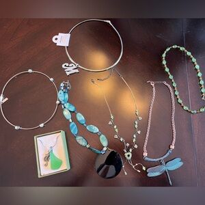 LOT of 7 Silver and Blue Beaded Necklaces